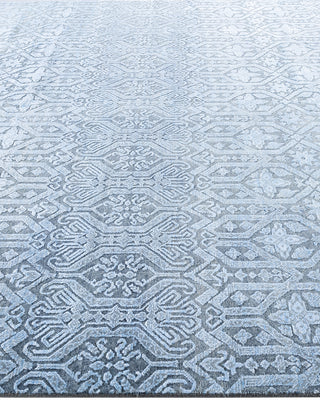 Traditional Ikat Hand Knotted Geometric Silk & Wool Blend Gray Area Rug 7' 10" x 9' 10"