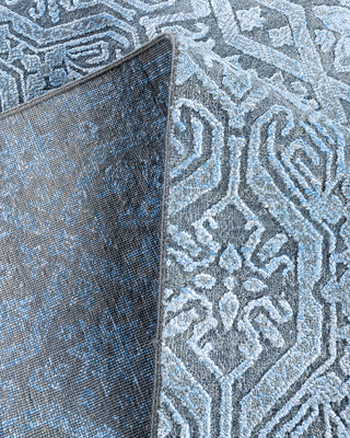 Traditional Ikat Hand Knotted Geometric Silk & Wool Blend Gray Area Rug 7' 10" x 9' 10"