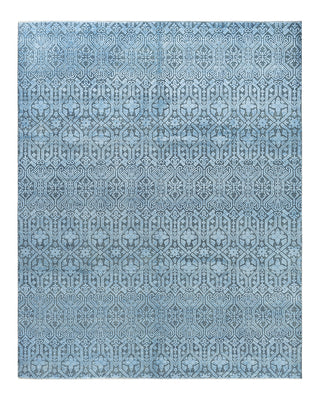Traditional Ikat Hand Knotted Geometric Silk & Wool Blend Gray Area Rug 7' 10" x 9' 10"