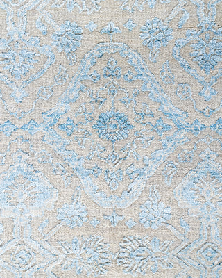 Traditional Ikat Hand Knotted Floral Silk & Wool Blend Beige Area Rug 7' 9" x 9' 5"