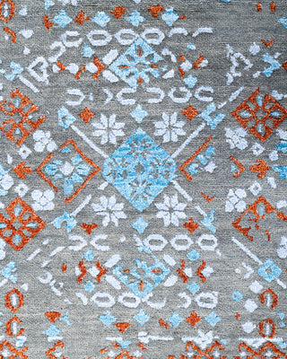 Traditional Ikat Hand Knotted Abstract Silk & Wool Blend Gray Area Rug 8' 1" x 10' 1"