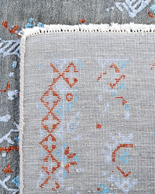 Traditional Ikat Hand Knotted Abstract Silk & Wool Blend Gray Area Rug 8' 1" x 10' 1"
