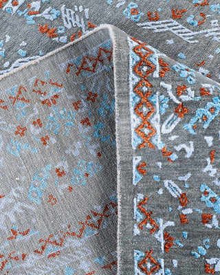 Traditional Ikat Hand Knotted Abstract Silk & Wool Blend Gray Area Rug 8' 1" x 10' 1"