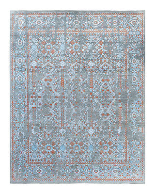 Traditional Ikat Hand Knotted Abstract Silk & Wool Blend Gray Area Rug 8' 1" x 10' 1"