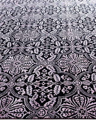 Traditional Ikat Hand Knotted Floral Silk & Wool Blend Black Area Rug 9' 3" x 12' 1"