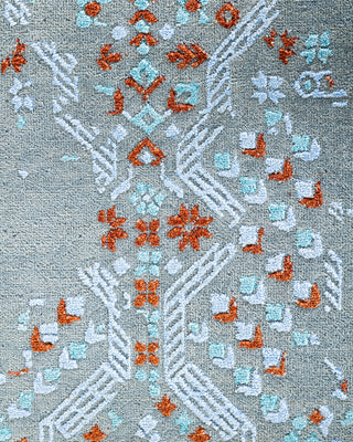 Traditional Ikat Hand Knotted Geometric Silk & Wool Blend Gray Area Rug 8' 10" x 11' 10"