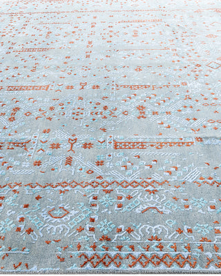 Traditional Ikat Hand Knotted Geometric Silk & Wool Blend Gray Area Rug 8' 10" x 11' 10"