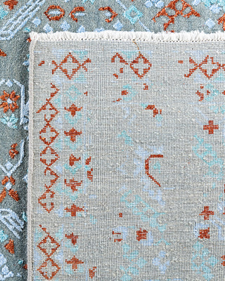 Traditional Ikat Hand Knotted Geometric Silk & Wool Blend Gray Area Rug 8' 10" x 11' 10"