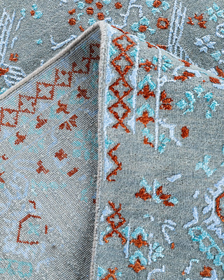 Traditional Ikat Hand Knotted Geometric Silk & Wool Blend Gray Area Rug 8' 10" x 11' 10"