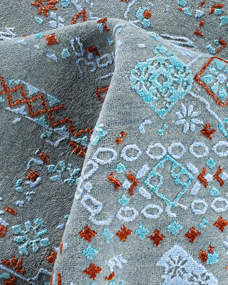 Traditional Ikat Hand Knotted Geometric Silk & Wool Blend Gray Area Rug 8' 10" x 11' 10"