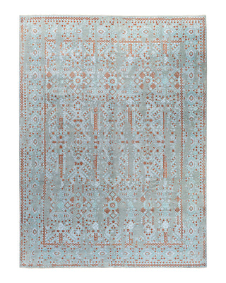 Traditional Ikat Hand Knotted Geometric Silk & Wool Blend Gray Area Rug 8' 10" x 11' 10"