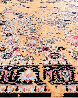 Traditional Ikat Hand Knotted Abstract Silk & Wool Blend Black Area Rug 9' 2" x 12' 3"