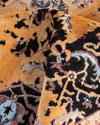 Traditional Ikat Hand Knotted Abstract Silk & Wool Blend Black Area Rug 9' 2" x 12' 3"