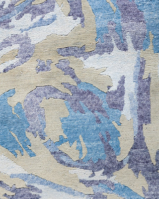 Contemporary Modern Hand Knotted Abstract Silk & Wool Blend Ivory Area Rug 9' 1" x 12' 0"