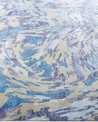 Contemporary Modern Hand Knotted Abstract Silk & Wool Blend Ivory Area Rug 9' 1" x 12' 0"