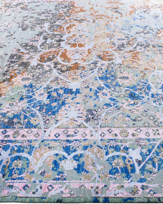 Traditional Ikat Hand Knotted Abstract Silk & Wool Blend Gray Area Rug 9' 1" x 11' 10"