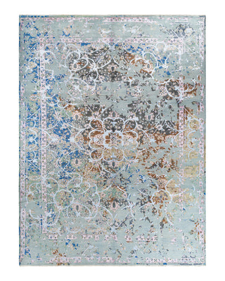 Traditional Ikat Hand Knotted Abstract Silk & Wool Blend Gray Area Rug 9' 1" x 11' 10"