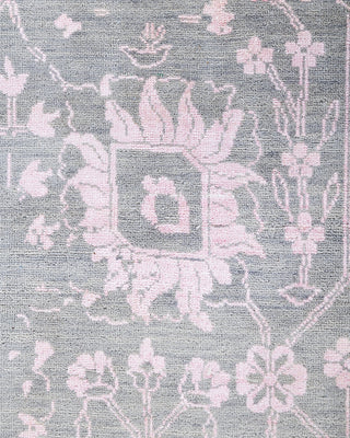 Traditional Ikat Hand Knotted Floral Silk & Wool Blend Gray Area Rug 9' 1" x 12' 1"