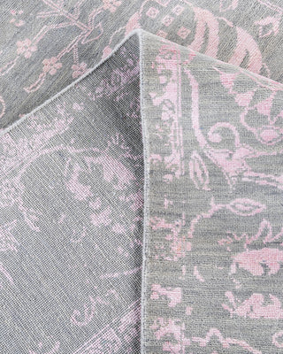 Traditional Ikat Hand Knotted Floral Silk & Wool Blend Gray Area Rug 9' 1" x 12' 1"
