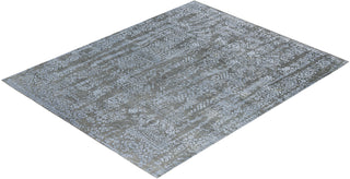 Traditional Ikat Hand Knotted Abstract Silk & Wool Blend Gray Area Rug 8' 1" x 10' 1"