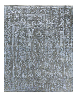 Traditional Ikat Hand Knotted Abstract Silk & Wool Blend Gray Area Rug 8' 1" x 10' 1"