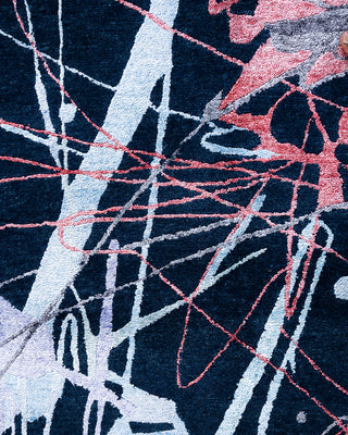 Contemporary Modern Hand Knotted Abstract Silk & Wool Blend Navy Area Rug 8' 0" x 10' 1"