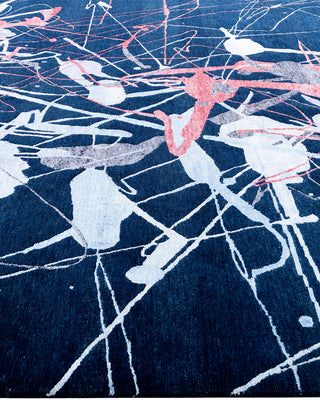 Contemporary Modern Hand Knotted Abstract Silk & Wool Blend Navy Area Rug 8' 0" x 10' 1"