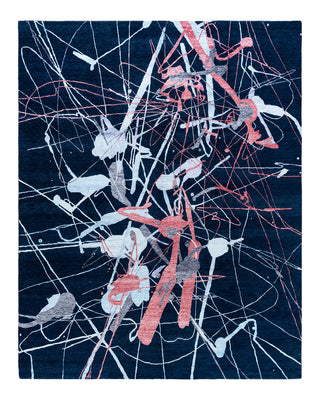 Contemporary Modern Hand Knotted Abstract Silk & Wool Blend Navy Area Rug 8' 0" x 10' 1"