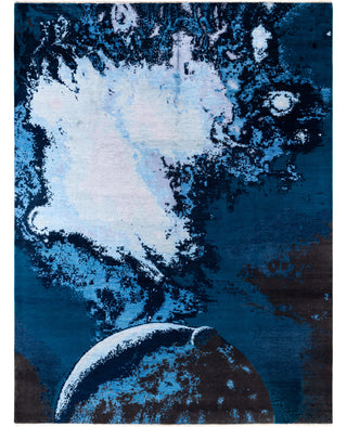 Traditional Abstarct Wool, Silk Hand Knotted Blue Area Rug 9' 3" x 12' 4"