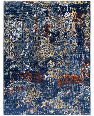 Traditional Abstarct Wool, Silk Hand Knotted Navy Area Rug 9' 2" x 11' 10"