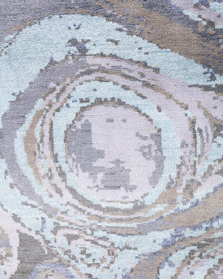 Traditional Ikat Hand Knotted Abstract Silk & Wool Blend Gray Area Rug 8' 3" x 10' 3"