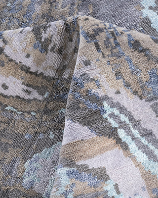 Traditional Ikat Hand Knotted Abstract Silk & Wool Blend Gray Area Rug 8' 3" x 10' 3"