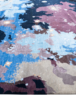 Traditional Ikat Hand Knotted Abstract Silk & Wool Blend Black Area Rug 8' 2" x 10' 2"