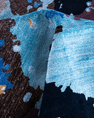 Traditional Ikat Hand Knotted Abstract Silk & Wool Blend Black Area Rug 8' 2" x 10' 2"