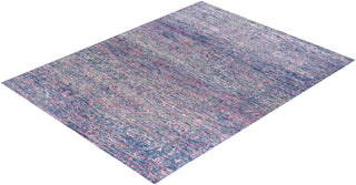 Contemporary Modern Hand Knotted Abstract Silk & Wool Blend Blue Area Rug 7' 10" x 9' 10"