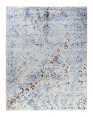 Traditional Ikat Hand Knotted Abstract Silk & Wool Blend Gray Area Rug 8' 2" x 10' 2"