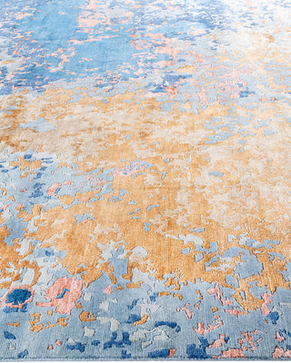 Contemporary Modern Hand Knotted Abstract Silk & Wool Blend Gold Area Rug 9' 1" x 12' 1"