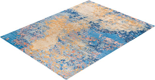 Contemporary Modern Hand Knotted Abstract Silk & Wool Blend Gold Area Rug 9' 1" x 12' 1"