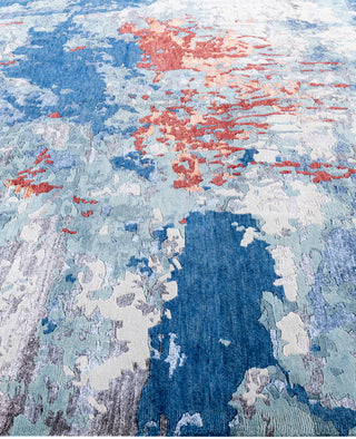 Contemporary Abstarct Wool, Silk Hand Knotted Navy Area Rug 8' 4" x 10' 0"