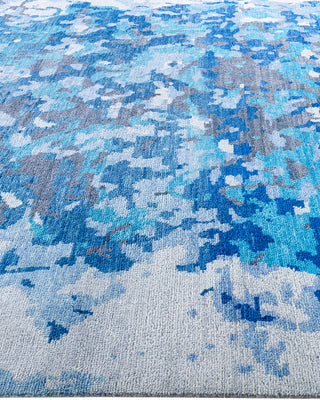Contemporary Modern Hand Knotted Abstract Wool Blue Area Rug 7' 10" x 10' 2"