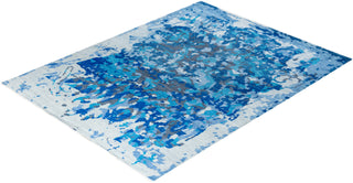 Contemporary Modern Hand Knotted Abstract Wool Blue Area Rug 7' 10" x 10' 2"