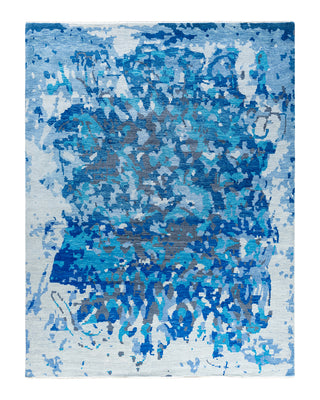 Contemporary Modern Hand Knotted Abstract Wool Blue Area Rug 7' 10" x 10' 2"