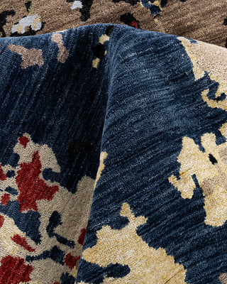 Traditional Ikat Hand Knotted Abstract Silk & Wool Blend Navy Area Rug 9' 4" x 12' 4"