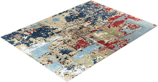 Traditional Ikat Hand Knotted Abstract Silk & Wool Blend Navy Area Rug 9' 4" x 12' 4"