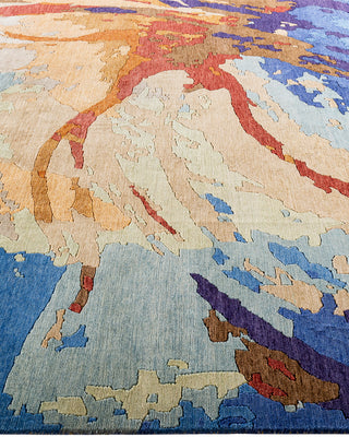 Contemporary Modern Hand Knotted Abstract Wool Blue Area Rug 8' 2" x 10' 1"