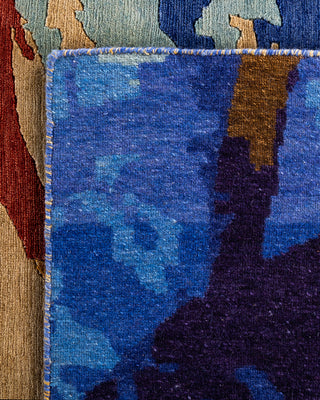 Contemporary Modern Hand Knotted Abstract Wool Blue Area Rug 8' 2" x 10' 1"