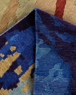Contemporary Modern Hand Knotted Abstract Wool Blue Area Rug 8' 2" x 10' 1"