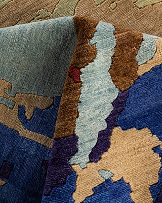 Contemporary Modern Hand Knotted Abstract Wool Blue Area Rug 8' 2" x 10' 1"