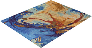 Contemporary Modern Hand Knotted Abstract Wool Blue Area Rug 8' 2" x 10' 1"