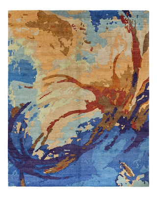 Contemporary Modern Hand Knotted Abstract Wool Blue Area Rug 8' 2" x 10' 1"